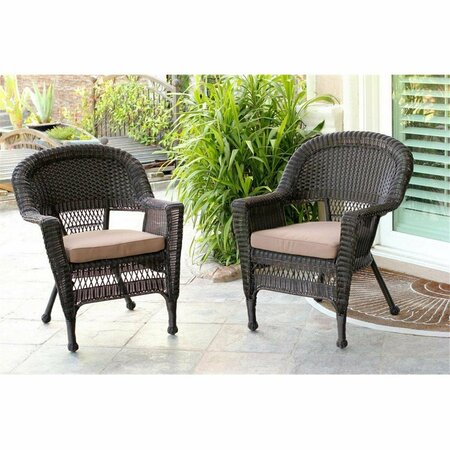 JECO W00201-2-FS007-CS Espresso Wicker Chair with Brown Cushion, 2PK W00201_2-FS007-CS